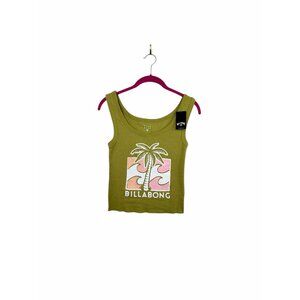 Billabong Honey Toes Tank Top Olive Green Palm Wave Graphic XS NWT Crop